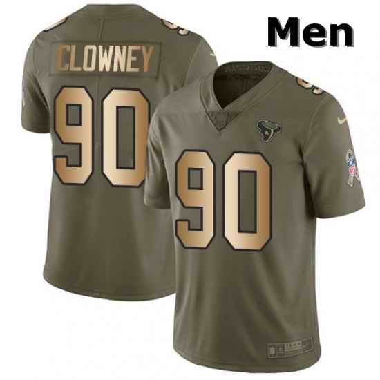 Men Nike Houston Texans 90 Jadeveon Clowney Limited OliveGold 2017 Salute to Service NFL Jersey